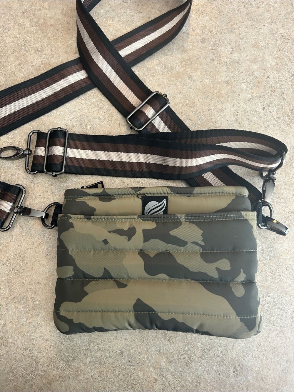 Think Royln Camoflauge Crossbody Bum Bag w/ Striped Adjustable Strap - Green